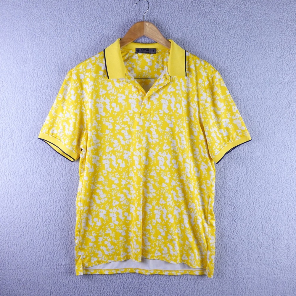 G/FORE Mens Floral Print Performance Golf Polo Shirt Yellow White Large L